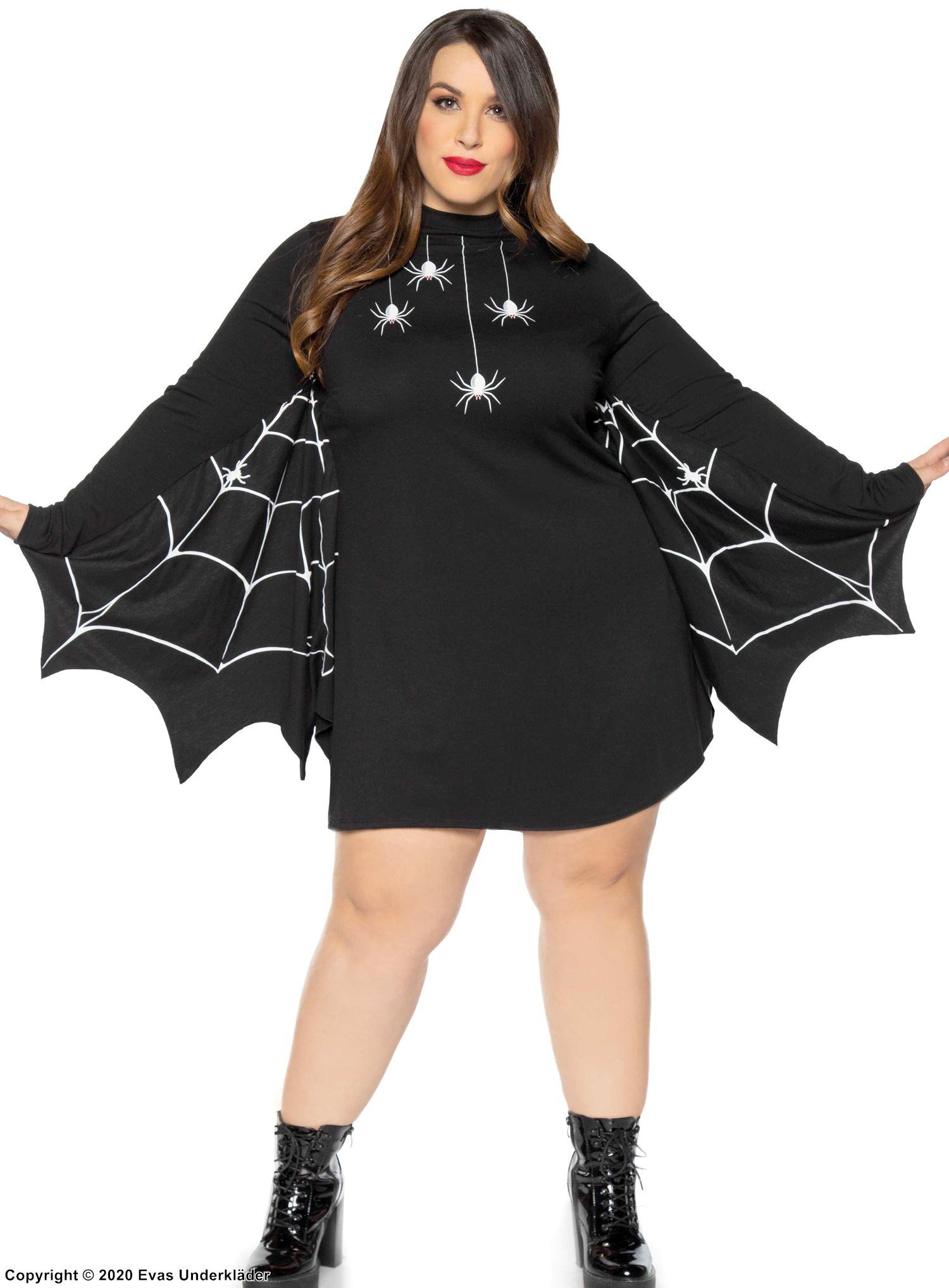 Halloween theme, costume dress, long sleeves, spider web, S to 4XL